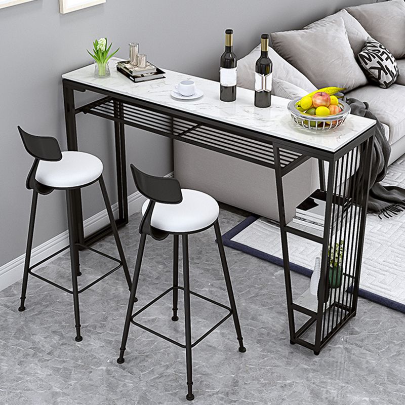 Contemporary Style Rectangle Bar Table Faux Marble Bistro Bar Desk with Storage Clearhalo 'Bar Furniture' 'Bar Tables' 'bar_tables' 'furn' 'furn_bar_tables' 'Furniture' 'Kitchen & Dining Furniture' 1200x1200_c3125195-5f7d-4494-ab29-b7cd6eac7d96