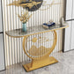 31.49" High Stone Console Table Half Moon Accent Table with Iron Frame