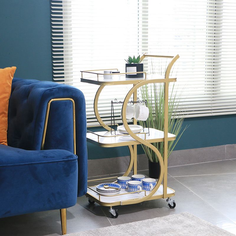 Modern Style Metal Prep Table Rolling Marble Prep Table with Open Storage Clearhalo 'furn' 'furn_kitchen_islands_carts' 'Furniture' 'Kitchen & Dining Furniture' 'Kitchen Islands & Carts' 'kitchen_islands_carts' 1200x1200_c313cd4c-0a9d-4a5b-84eb-229bc814270a