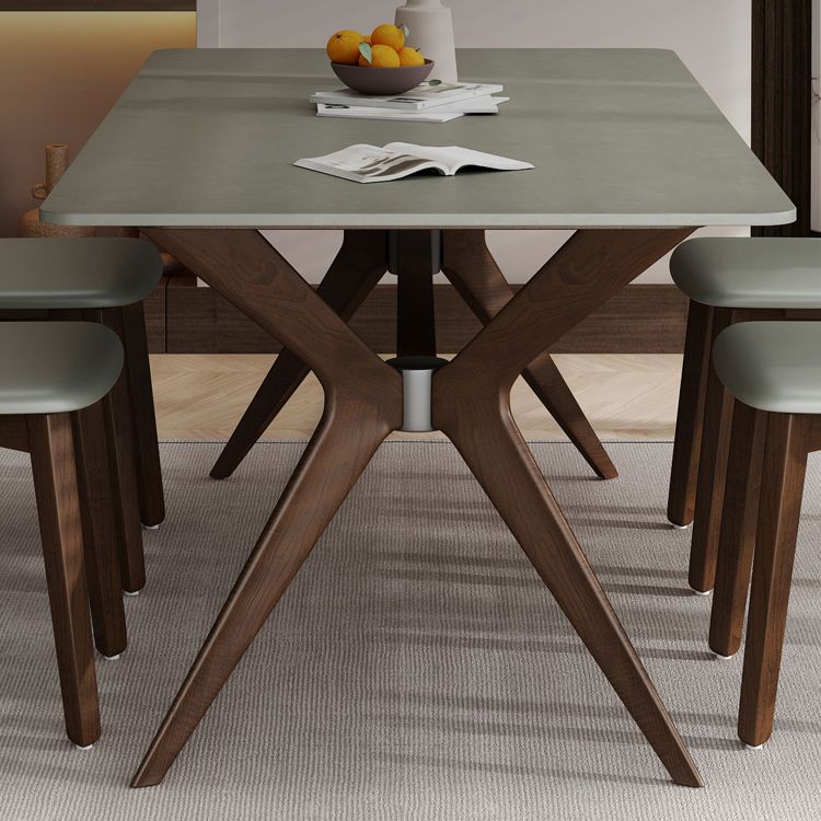 Contemporary Sintered Stone Top Wooden Base Dining Table with Chairs