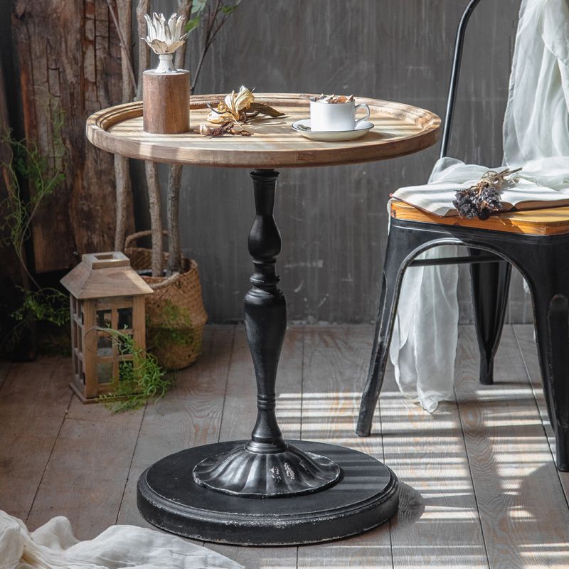 Round Wood Top Coffee Table Iron Pedestal Cocktail Table - Distressed Surface Treatment Clearhalo 'Coffee & Accent Tables' 'Coffee Tables' 'coffee_tables' 'furn' 'furn_coffee_tables' 'Furniture' 'Living Room Furniture' 1200x1200_c31c8e83-e953-4c54-a309-4f76be18cbe1