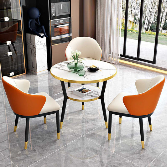 Juego de mesa de comedor de piedra blanca brillante 1/2/4 PCS Glam Dinette Juego con sillas de cuero