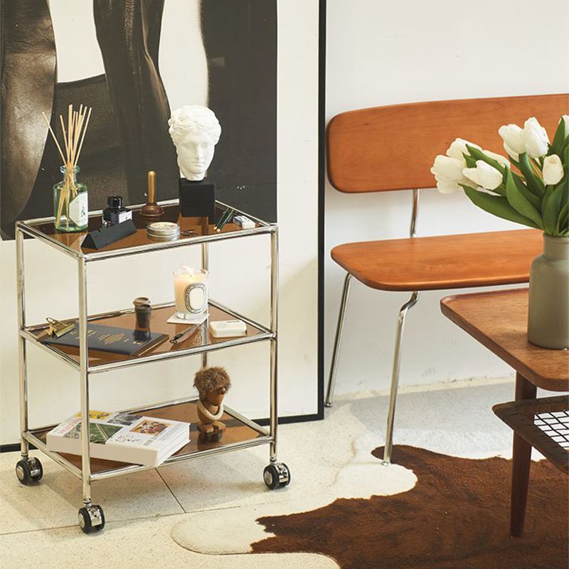 22.44" Tall 4 Legs Side Table with Shelves Modern Metal End Table Stand Clearhalo 'Coffee & Accent Tables' 'End & Side Tables' 'end_side_tables' 'furn' 'furn_end_side_tables' 'Furniture' 'Living Room Furniture' 1200x1200_c320e791-54db-4991-ab6b-450d7057f4a5
