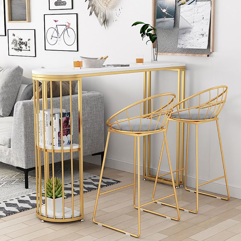 Contemporary Stone Storage Bistro Dining Table Double pedestal Indoor Patio Bar Table Clearhalo 'Bar Furniture' 'Bar Tables' 'bar_tables' 'furn' 'furn_bar_tables' 'Furniture' 'furniture_bar_tables' 'Kitchen & Dining Furniture' 1200x1200_c321232c-7e92-4110-a345-d6423d93aebb