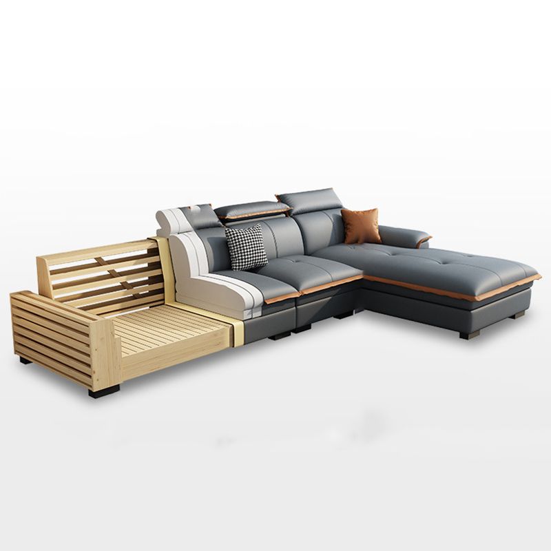 Grey Pillowed Back Cushions Furniture Sectionals with Pillows Clearhalo 'furn' 'furn_sectionals' 'Furniture' 'furniture_sectionals' 'kitchen' 'kitchen_sectionals' 'Living Room Furniture' 'Sectionals' 1200x1200_c323be26-a661-4de5-9f01-bea797c40ed2