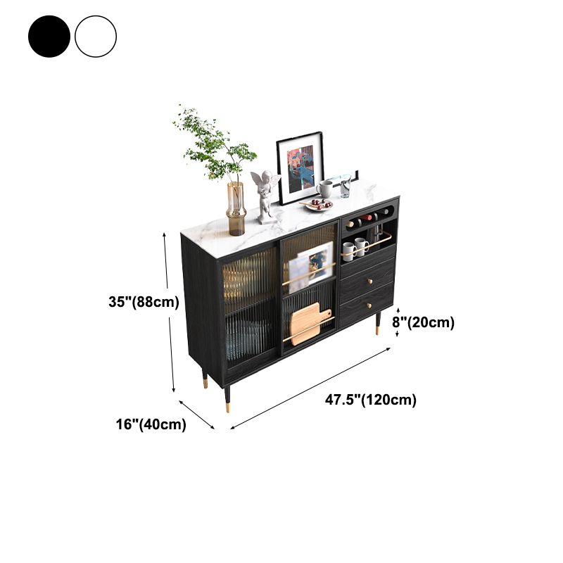 2-Drawer Engineered Wood Sideboard Glam Glass Sliding Doors Credenza with Stone Countertop Clearhalo 'buffet_sideboard' 'Buffets & Sideboards' 'furn' 'furn_buffet_sideboard' 'Furniture' 'furniture_buffet_sideboard' 'Kitchen & Dining Furniture' 1200x1200_c3253895-250f-4613-9de5-f693b017d51c