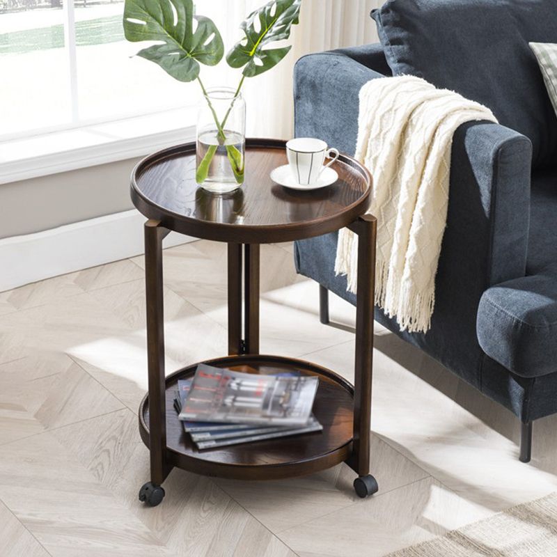 Tavolo da parte superiore del vassoio rotondo scandinavo Tavolino in legno 3 gambe con scaffale