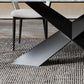 Mesa de comedor de piedra blanca rectangular moderna con pedestal doble de acero negro