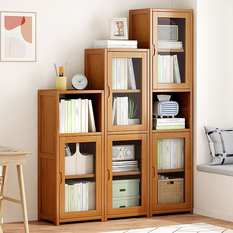 Contemporary Closed Back Bookcase Bamboo Vertical Bookshelf with Doors Clearhalo 'Bookcases' 'furn' 'furn_bookcases' 'Furniture' 'Office Furniture' 1200x1200_c32b2b52-5abb-4020-a8d1-aa54e30dbfe9