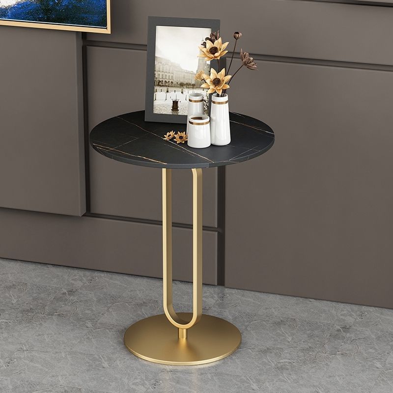 Modern 21.6' Tall Mental Pedestal Side Table Faux Marble Round Top End Table