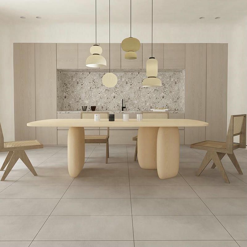 Rectangle Light Yellow Dining Table Pine Solid Wood Table Luxury with 3 Legs Clearhalo ' dining_table' 'Dining Tables & Seating' 'Dining Tables' 'furn' 'furn_dining_table' 'Furniture' 'furniture_dining_table' 'Kitchen & Dining Furniture' 'kitchen&dining_furn' 'kitchen' 'kitchen_dining_table' 1200x1200_c330280a-50c2-46f3-857f-66faab8b7236