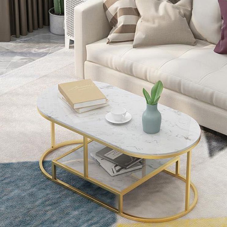 Fram Base Cocktail Table Shelf Included Oval Stone Coffee Table Clearhalo 'Coffee & Accent Tables' 'Coffee Tables' 'coffee_tables' 'furn' 'furn_coffee_tables' 'Furniture' 'Living Room Furniture' 1200x1200_c3395a95-1318-44d1-abcc-24cd78c5e3d9