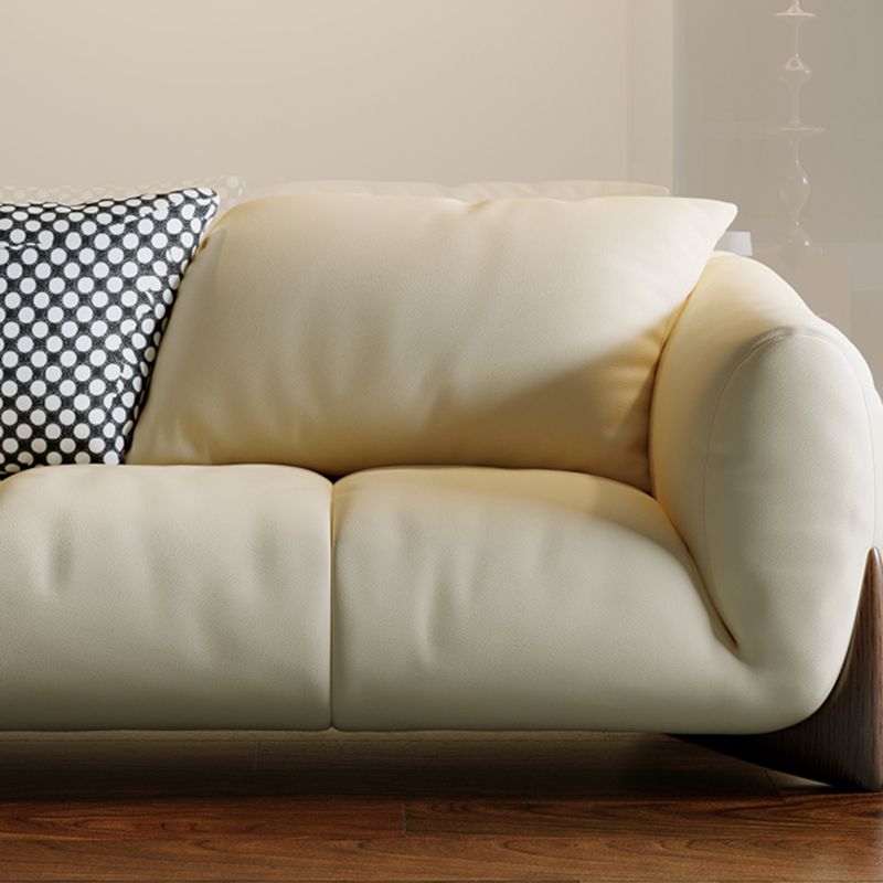 Genuine Leather Loose Back Sofa 31.5" H Beige Tuxedo Arm Sofa