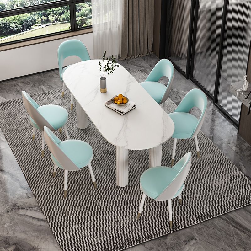 Stone Oval Dining Table Simple White Furniture with Solid Wood Double Pedestal Clearhalo 'Dining Tables & Seating' 'Dining Tables' 'dining_table' 'furn' 'furn_dining_table' 'Furniture' 'Kitchen & Dining Furniture' 1200x1200_c33f090f-20cd-4b7a-9c6d-f6e7ae99c43f