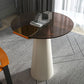 Modern Round Glass Top Side Table 21.65" Tall Leather Pedestal End Table