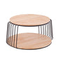 Round Solid Wood Coffee Table Drum Coffee Cocktail Table with Floor Shelf