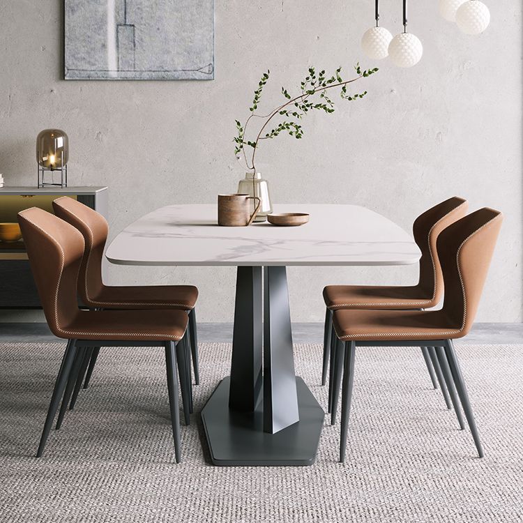 Minimalist Sintered Stone Dining Room Set with Rectangle Top and Black Base Dining Table Set Clearhalo 'Dining Room Sets' 'Dining Tables & Seating' 'dining_room_set' 'furn' 'furn_dining_room_set' 'Furniture' 'furniture_dining_room_set' 'Kitchen & Dining Furniture' 'kitchen&dining_furn' 'kitchen' 1200x1200_c340e932-a25e-41b8-92c9-b9f548748d50