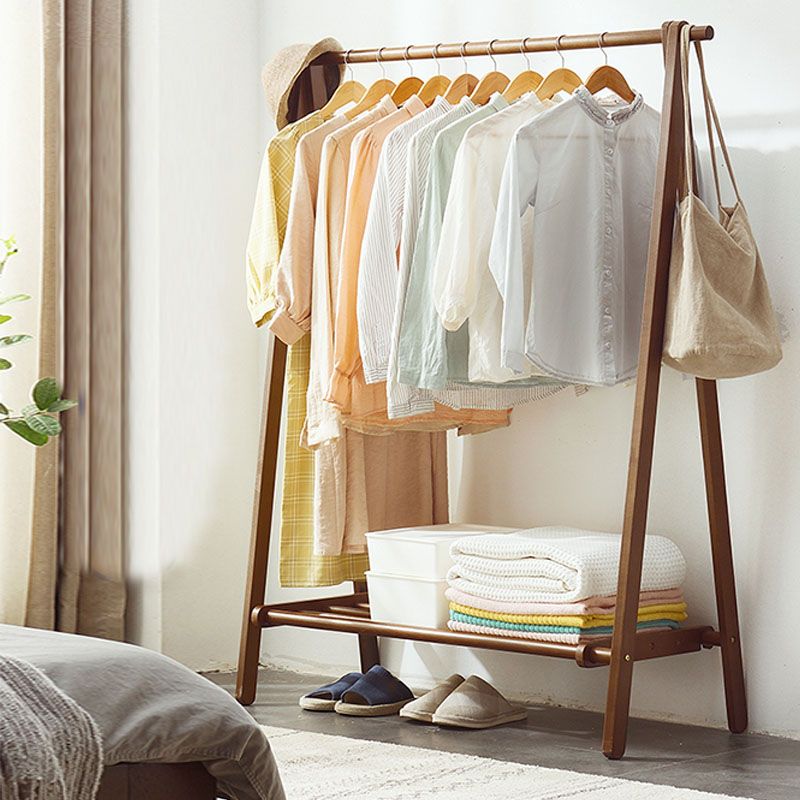 Rack de manteau de style moderne en bois massif en bois de manteau autoportant avec étagère