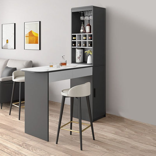 Fixed Rectangle Bar Table Set 1/2/3/5 Pcs Upholstered Stools and Bar Table with Wine Rack