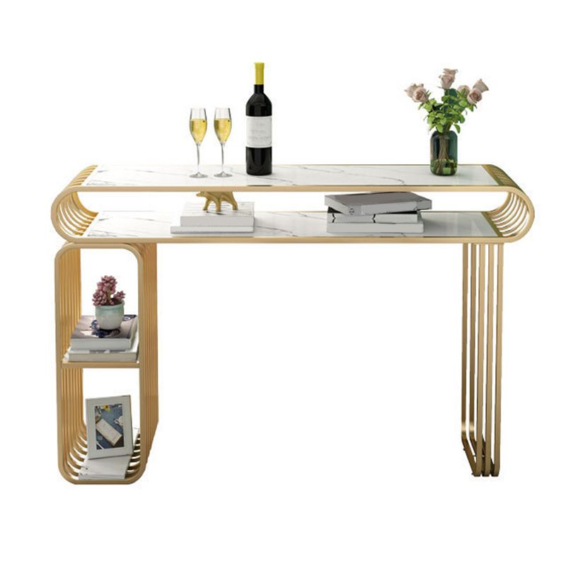 Stone Top Bar Counter Contemporary Bar Counter with Sled Base in Gold