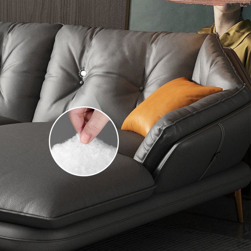 Modern 4-seat Faux Leather Sofa & Chaise Grey Sloped Arm Sofa Clearhalo 'furn' 'furn_sectionals' 'Furniture' 'Living Room Furniture' 'Sectionals' 1200x1200_c3544b7a-a1b3-4a33-8e00-3b70b5ae514c