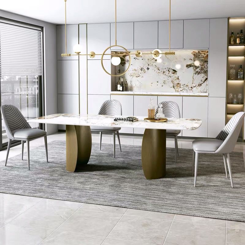 Glam 1/4/5/7 Pieces Dining Set Rectangular Double Pedestal Dining Set Clearhalo 'Dining Room Sets' 'Dining Tables & Seating' 'dining_room_set' 'furn' 'furn_dining_room_set' 'Furniture' 'furniture_dining_room_set' 'Kitchen & Dining Furniture' 1200x1200_c3555776-0aaf-4e31-b874-416cb053f1c1