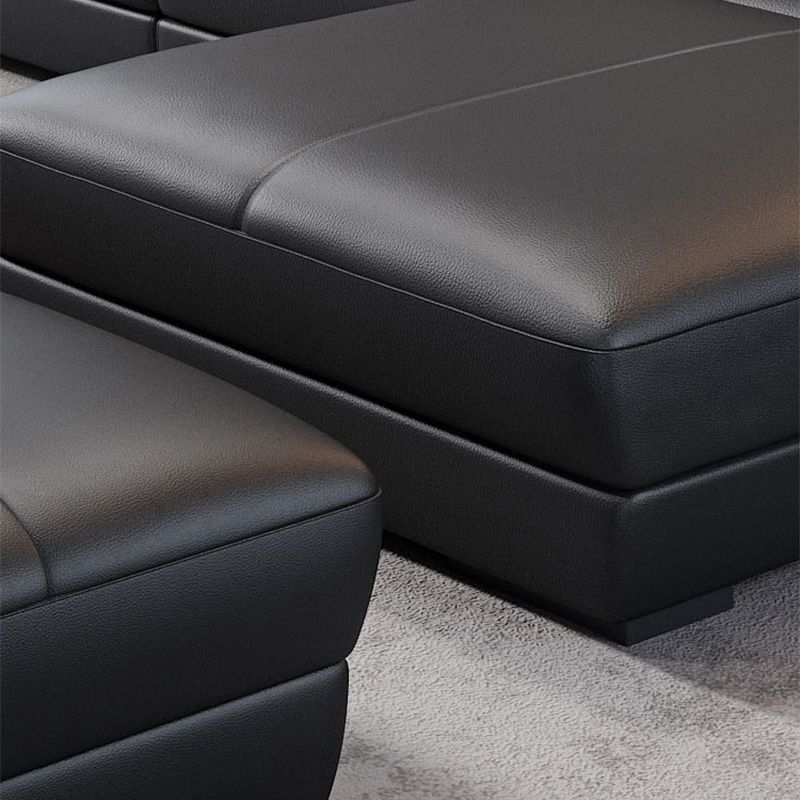 Genuine Leather Pillow Top Arm Sectional Sofa 27.55"High Cushion Back Sofa,Black Clearhalo 'furn' 'furn_sectionals' 'Furniture' 'Living Room Furniture' 'Sectionals' 1200x1200_c356c4a6-579d-4960-99f4-9a41567930a9