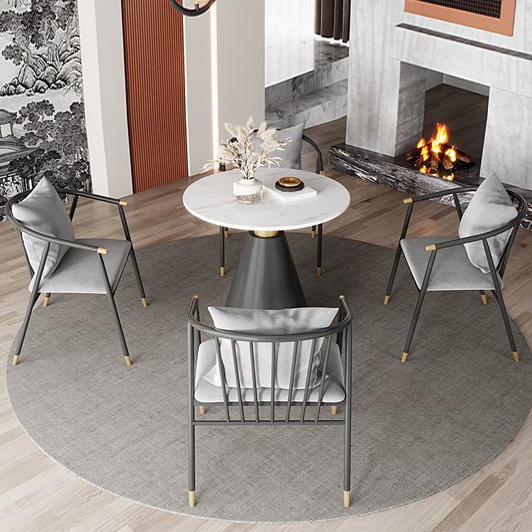 Mesa de piedra sinterizada de metal moderna redonda de piedra sinterizada con base de pedestal negro