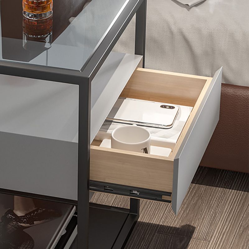 Moderner Nachttisch mit 1 Schublade, Glasplatte und 1 Ablage, 54 cm hoch