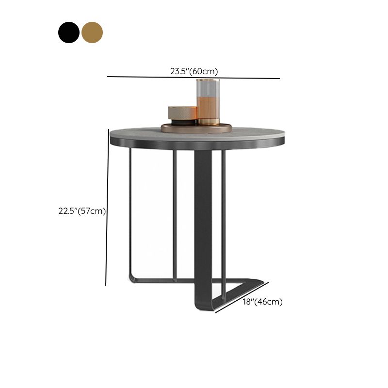 Contemporary Metallic C End Table Stone Round Slate Top Side End Table