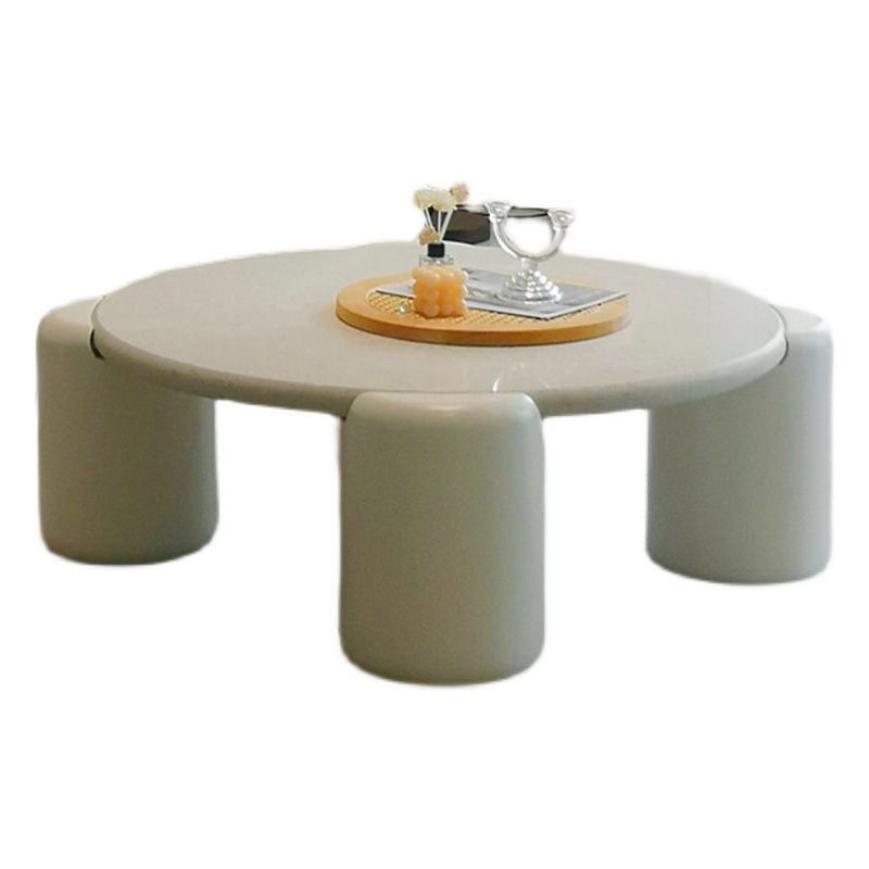 Modern Round Wood Coffee Table with 4 Legs Coffee Table in White