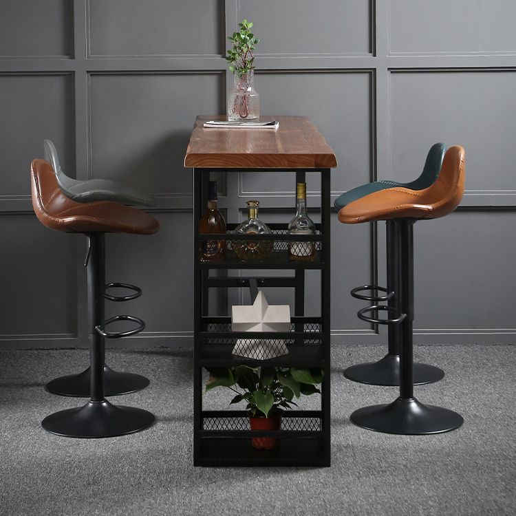 Modern Black Iron Bar Dining Table Rectangle Wood Indoor Bistro Table with Footrest Clearhalo 'Bar Furniture' 'Bar Tables' 'bar_tables' 'furn' 'furn_bar_tables' 'Furniture' 'furniture_bar_tables' 'Kitchen & Dining Furniture' 1200x1200_c35a8144-926f-4dda-a52c-86f79e438458