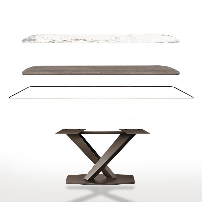 Minimalist Rectangle Sintered Stone Dining Table of 5/7 with Pedestal Base Dining Set for Restaurant Clearhalo 'Dining Room Sets' 'Dining Tables & Seating' 'dining_room_set' 'furn' 'furn_dining_room_set' 'Furniture' 'furniture_dining_room_set' 'Kitchen & Dining Furniture' 'kitchen&dining_furn' 'kitchen' 1200x1200_c35b11dc-4660-4be2-a75a-d4113bf211d3