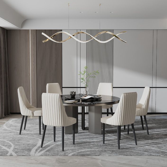 Faux Leather Dining Chairs Modern Parsons Armless Chair with Black Legs