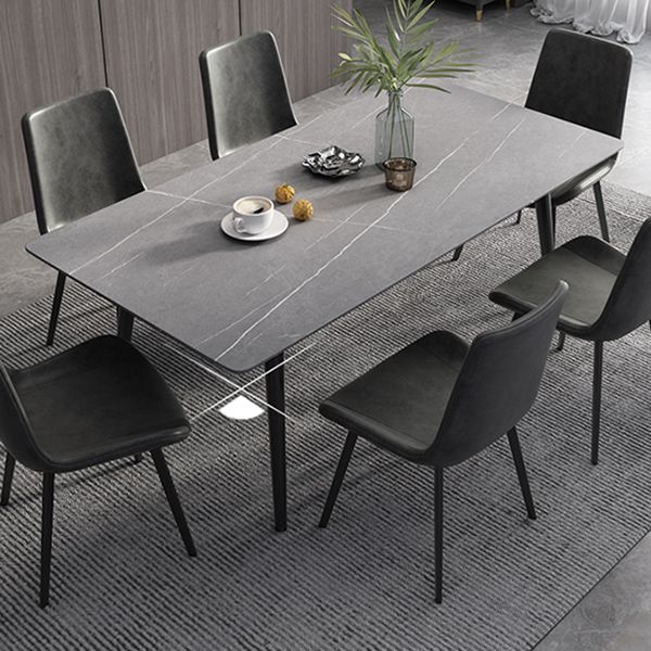 Industrial Style Dining Table Rectangle Sintered Stone 4 Legs Table with Black Frame Clearhalo ' dining_table' 'Dining Tables & Seating' 'Dining Tables' 'furn' 'furn_dining_table' 'Furniture' 'furniture_dining_table' 'Kitchen & Dining Furniture' 'kitchen&dining_furn' 'kitchen' 'kitchen_dining_table' 1200x1200_c3658bd7-bba3-496f-82be-267384ffd8a1
