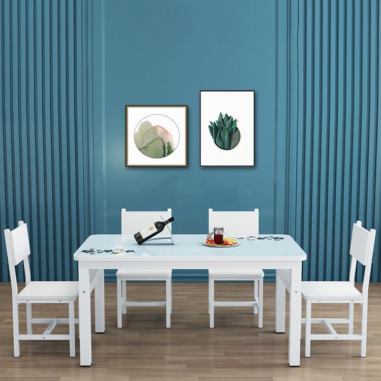 Contemporary White Rectangle Glass Top Dining Table with 4 Foot