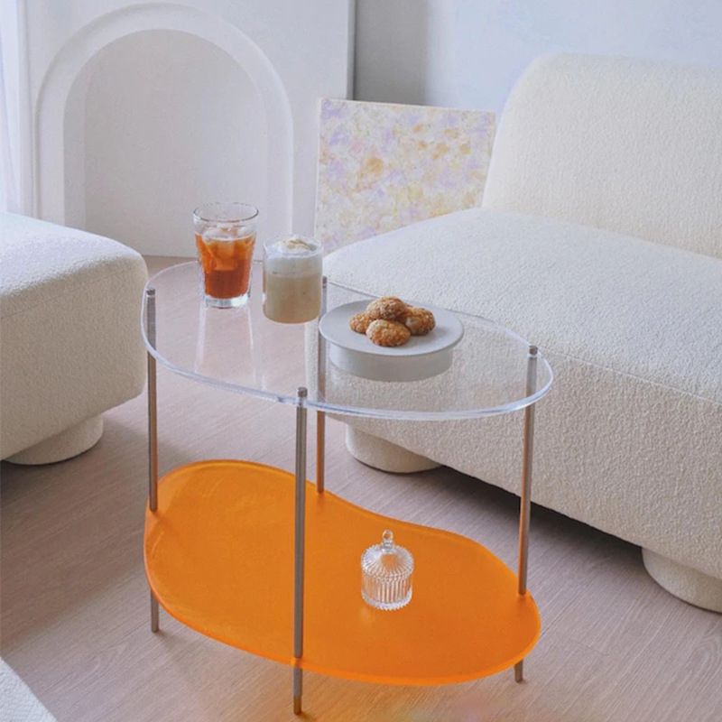 Modern Glass Side Table 4 Legs Double Tier Sofa Corner Table