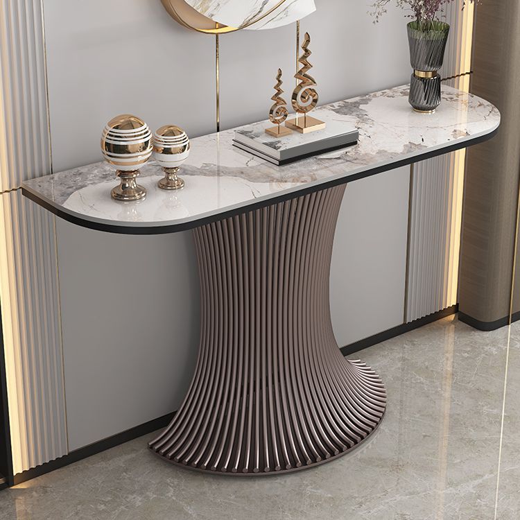 16 Inch Wide Accent Table Modern Style Stone Half Moon Console Table for Hall