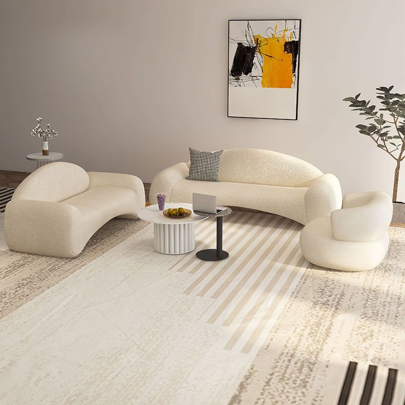 Contemporary Tight Back Sofa Couch Curved Settee Couch in White