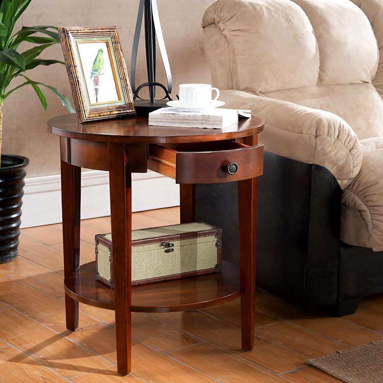 Wood Round Top Side Table 24" Tall 4 Legs End Table with Storage Clearhalo 'Coffee & Accent Tables' 'End & Side Tables' 'end_side_tables' 'furn' 'furn_end_side_tables' 'Furniture' 'Living Room Furniture' 1200x1200_c3776004-133f-4654-ac24-115671acd5b6