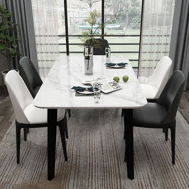 Sintered Stone White Dining Table Retro Modern 4 Legs Table for Dining Room Clearhalo ' dining_table' 'Dining Tables & Seating' 'Dining Tables' 'furn' 'furn_dining_table' 'Furniture' 'furniture_dining_table' 'Kitchen & Dining Furniture' 'kitchen&dining_furn' 'kitchen' 'kitchen_dining_table' 1200x1200_c37a21e0-e423-4170-af95-5e88669ac8ef