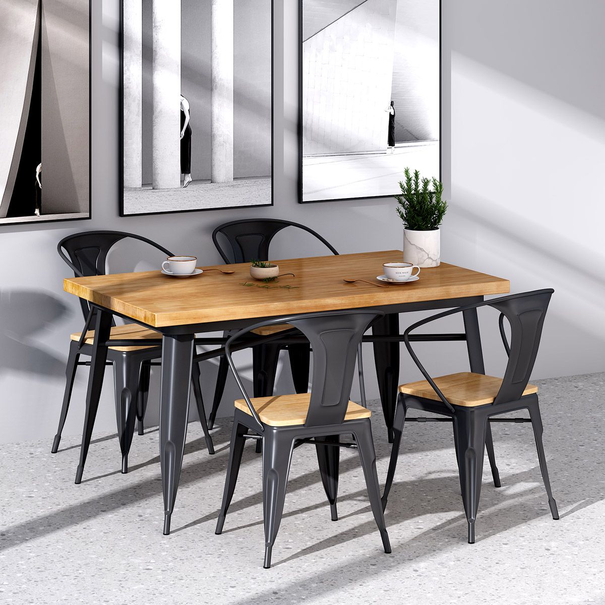 Industrial Style Solid Wood Dining Set with Fixed Table and 4 Legs Base for Home Use Clearhalo 'Dining Room Sets' 'Dining Tables & Seating' 'dining_room_set' 'furn' 'furn_dining_room_set' 'Furniture' 'furniture_dining_room_set' 'Kitchen & Dining Furniture' 'kitchen&dining_furn' 'kitchen' 1200x1200_c37e7947-1f32-462d-9c1d-ac76943decfb