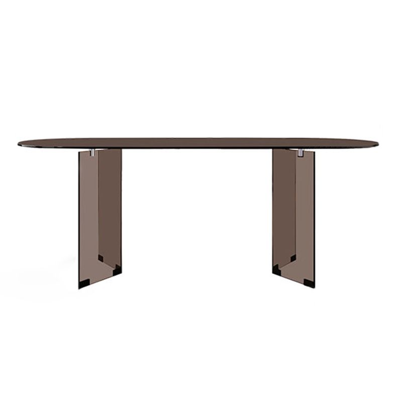 Clear Glass Contemporary Oval Table Glass Top Table with Double Pedestal Clearhalo ' dining_table' 'Dining Tables & Seating' 'Dining Tables' 'furn' 'furn_dining_table' 'Furniture' 'furniture_dining_table' 'Kitchen & Dining Furniture' 'kitchen&dining_furn' 'kitchen' 'kitchen_dining_table' 1200x1200_c382d862-834b-4dec-b972-c6447deaf196