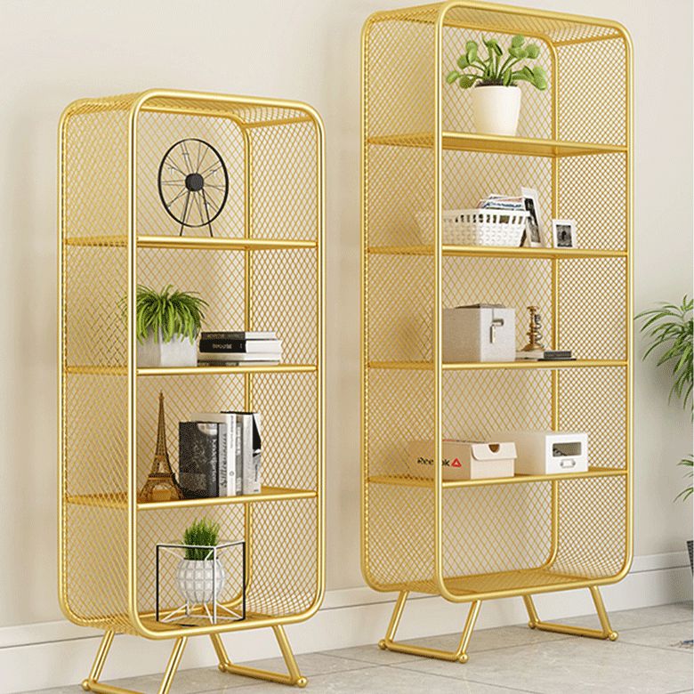 Closed Back Bookshelf Standard Metal Glam Bookcase with Shelves