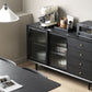 Stellatura nera in stile moderno in legno massiccio 4 cassetti sideboard da pranzo con porte di vetro
