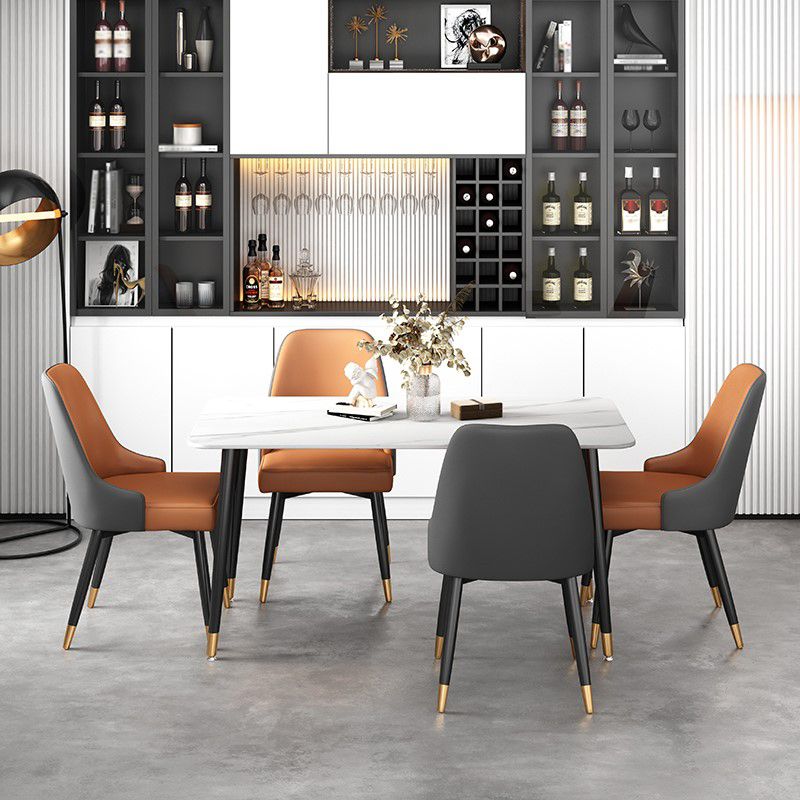 Glam Black Iron Dinette Set 1/2/5/7 Pieces Rectangle Sintered Stone Top Dining Table Set