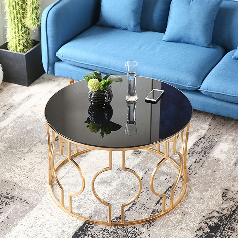 Contemporary Round Glass Coffee Table Brass Metal Frame 1 Single Cocktail Table Clearhalo 'Coffee & Accent Tables' 'Coffee Tables' 'coffee_tables' 'furn' 'furn_coffee_tables' 'Furniture' 'Living Room Furniture' 1200x1200_c397b0c4-3fde-4dd4-a654-9e367a1675cc