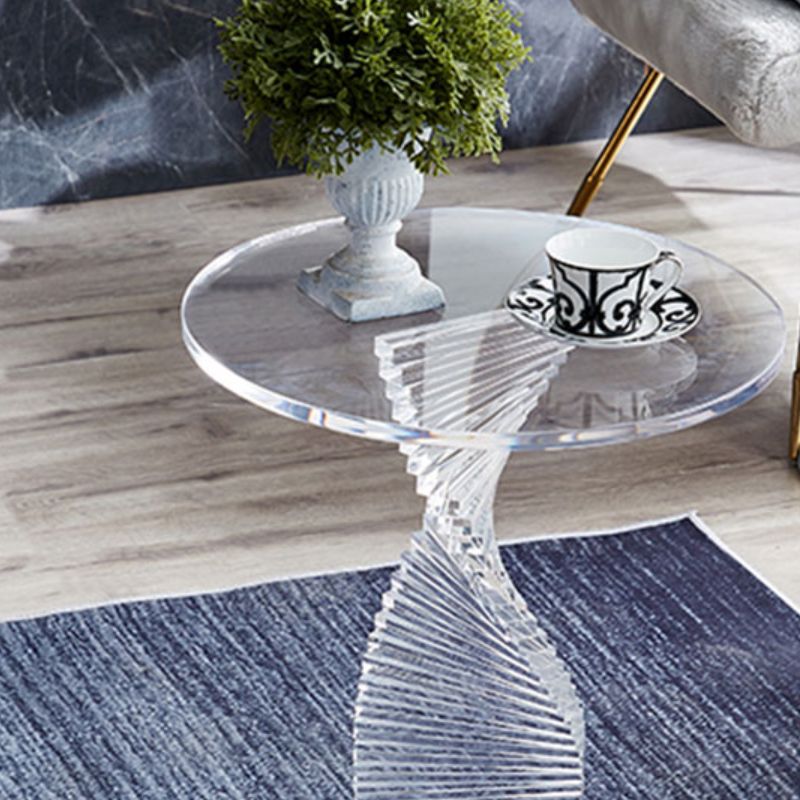 Glam Clear Round Acrylic Top Side Table 23.62" Tall Abstract Base End Table Clearhalo 'Coffee & Accent Tables' 'End & Side Tables' 'end_side_tables' 'furn' 'furn_end_side_tables' 'Furniture' 'Living Room Furniture' 1200x1200_c39d3088-146d-4ba6-a9f8-4e033915b1ac