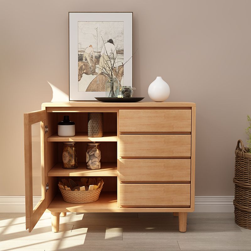 Gabinete aparador de comedor de madera de goma 35.5 "L credenza moderno con cajones y almacenamiento