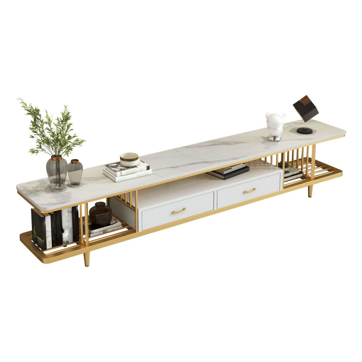 Glam Style TV Stand Open Storage TV Stand Console with 2-Drawer Clearhalo 'furn' 'furn_tv_stands_entertainment_centers' 'Furniture' 'Living Room Furniture' 'TV Stands & Entertainment Centers' 'TV Stands & Media Storage Furniture' 'tv_stands_entertainment_centers' 1200x1200_c3a6c8e2-5620-43c1-a086-953799ab61d6